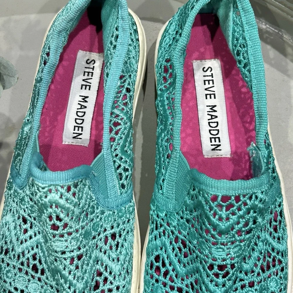 Steve Madden Girls‎ Jfinalem Knit Sneakers Turquoise Fabric Youth Size 13**